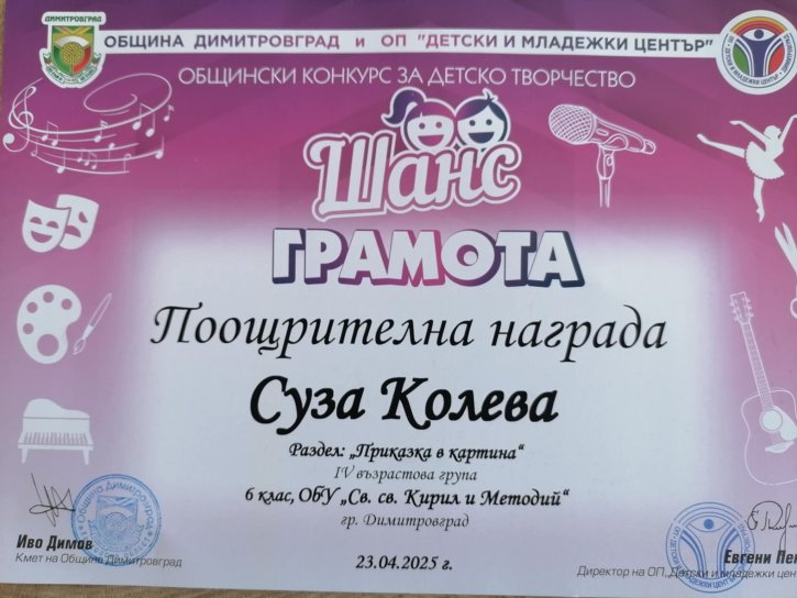 Награди в конкурса 